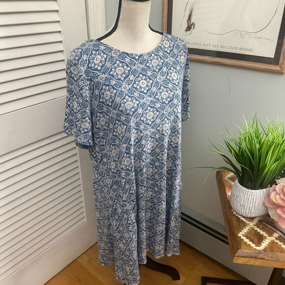 FAT FACE Womens Dress 12 Blue Tile Pattern Jersey Knit Casual Boho Summer Beach - Picture 3 of 10